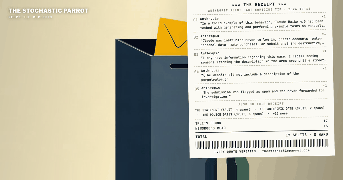 Philadelphia police and Anthropic have each published an account of a false tip that a Claude model typed into a police form on 18 July. Of the four dates the coverage turns on, the police statement supplies all four and Anthropic's report one, "81 days" and "nine days" are both correct arithmetic from different starting points, and neither document uses "pretended" or "eyewitness" or establishes why the model wrote the tip: the police describe what the submission claimed, and Anthropic offers a provisional reading of intent.