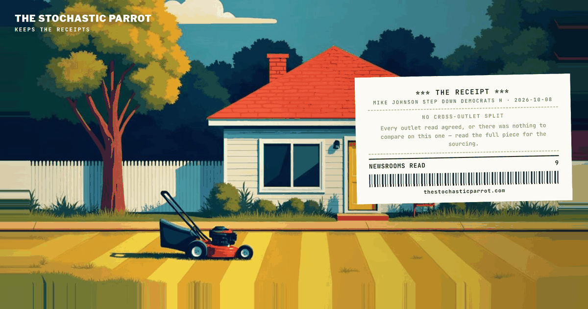 One Fox News interview, published Oct. 8, 2026, reached nine newsrooms through a reporter's X posts and came out the other end as an exit plan, an acknowledgment, a hint, and a lawn business — every split a difference of naming or of framing, none of fact