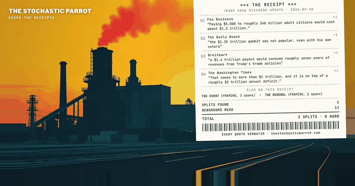 Trump Renews the $5,000 "Dividend" at an Iowa Steel-Plant Event; Only Newsweek Led With the Check