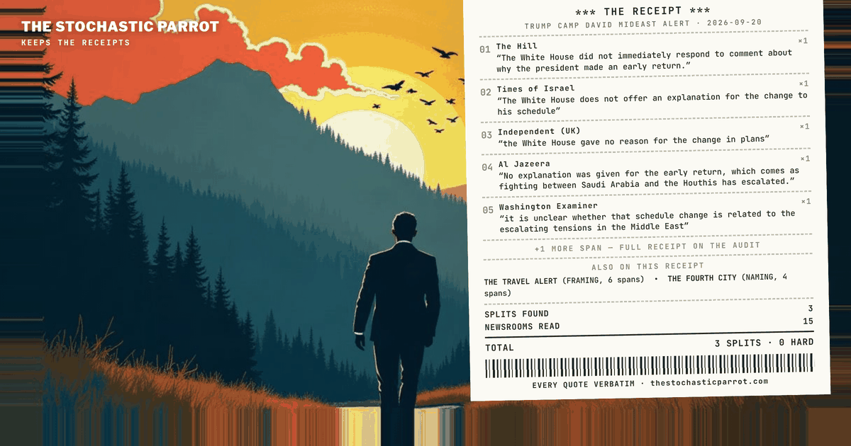 The missile, the warning, the motorcade: one Saturday, three events, and a corpus full of newsrooms that know exactly where the word "because" would go — and refuse to put it there